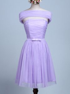 Enchanting Lavender Sleeveless Mini Length Belt Side Zipper Vestidos de Damas