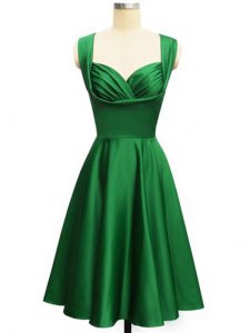 Ruching Dama Dress for Quinceanera Dark Green Lace Up Sleeveless Knee Length