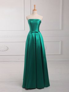 Chic Strapless Sleeveless Lace Up Court Dresses for Sweet 16 Dark Green Satin