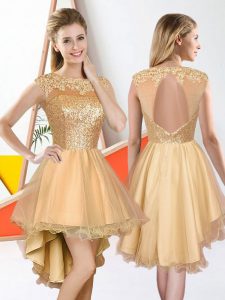 Bateau Sleeveless Organza Vestidos de Damas Beading and Lace Backless