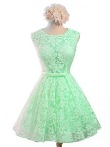 Luxury Belt Quinceanera Court Dresses Apple Green Lace Up Sleeveless Knee Length