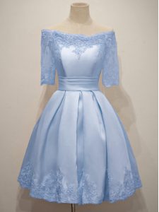 Smart Off The Shoulder Half Sleeves Lace Up Quinceanera Court Dresses Light Blue Taffeta