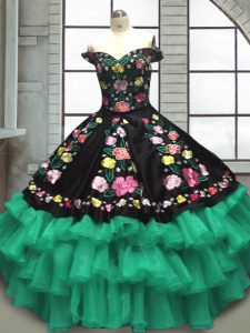 Multi-color Organza and Taffeta Lace Up 15th Birthday Dress Sleeveless Floor Length Embroidery and Ruffled Layers