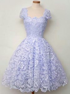 Fine Lavender Lace Up Straps Lace Damas Dress Lace Cap Sleeves