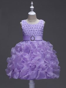 Excellent Sleeveless Ruffles and Belt Lace Up Little Girls Pageant Dress