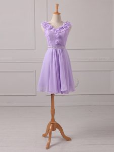 Mini Length Lace Up Quinceanera Dama Dress Lavender for Prom and Party and Wedding Party with Lace and Appliques