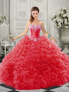 Custom Fit Sleeveless Court Train Lace Up Beading and Ruffles Quinceanera Dresses