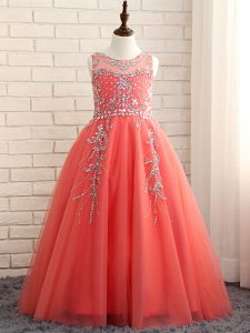 Floor Length A-line Sleeveless Watermelon Red Little Girl Pageant Gowns Zipper