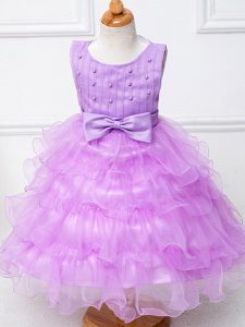 Ball Gowns Little Girls Pageant Dress Wholesale Lilac Scoop Organza Sleeveless Tea Length Zipper