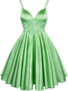 Enchanting Knee Length Green Vestidos de Damas Elastic Woven Satin Sleeveless Lace