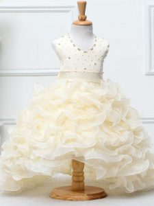 Exquisite Champagne Sleeveless Organza Zipper Little Girl Pageant Gowns for Wedding Party