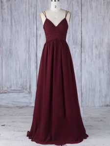 Burgundy Sleeveless Floor Length Appliques Zipper Quinceanera Court Dresses