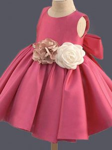 Taffeta Sleeveless Mini Length Little Girls Pageant Dress Wholesale and Bowknot and Hand Made Flower