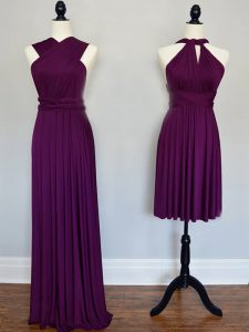 Purple Vestidos de Damas Prom and Wedding Party with Ruching Halter Top Sleeveless Lace Up