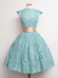 Cheap High-neck Cap Sleeves Lace Court Dresses for Sweet 16 Belt Lace Up