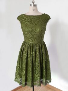 Sumptuous Lace Vestidos de Damas Olive Green Lace Up 3 4 Length Sleeve Knee Length