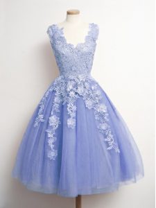 Appliques Court Dresses for Sweet 16 Lavender Lace Up Sleeveless Knee Length