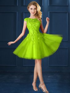 Knee Length A-line Cap Sleeves Yellow Green Quinceanera Court Dresses Lace Up