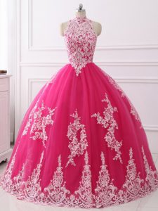 Fine Tulle Sleeveless Floor Length Quinceanera Gowns and Lace