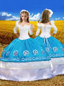 3 4 Length Sleeve Lace Up Floor Length Embroidery and Ruffles Little Girls Pageant Dress Wholesale