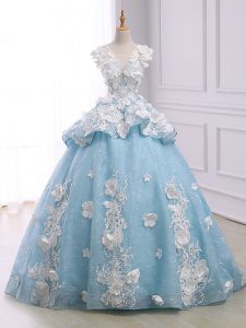 Light Blue Sleeveless Appliques Lace Up 15 Quinceanera Dress