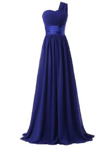 Royal Blue Lace Up Dama Dress Ruching Sleeveless Floor Length