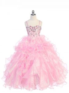 Enchanting Sleeveless Lace Up Floor Length Beading and Ruffles Little Girl Pageant Dress