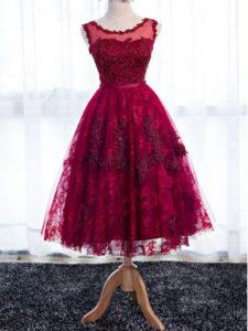 Fuchsia Zipper Scoop Lace Vestidos de Damas Lace Sleeveless