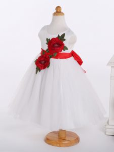 Sleeveless Bowknot and Hand Made Flower Zipper Kids Formal Wear