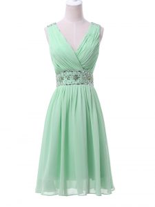 Top Selling Knee Length Empire Sleeveless Apple Green Court Dresses for Sweet 16 Zipper