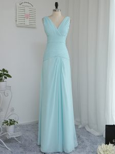 Lovely Floor Length Empire Sleeveless Aqua Blue Quinceanera Court Dresses Zipper