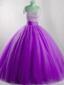 Eggplant Purple Sweet 16 Dress Sweet 16 and Quinceanera with Beading Sweetheart Sleeveless Lace Up