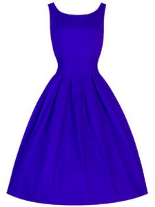 Top Selling Blue A-line Taffeta Scoop Sleeveless Ruching Knee Length Lace Up Dama Dress for Quinceanera