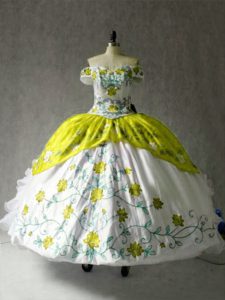 Floor Length Multi-color Quinceanera Dress Organza and Taffeta Cap Sleeves Embroidery and Ruffles