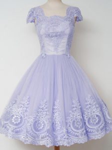 Super Lavender Zipper Square Lace Court Dresses for Sweet 16 Tulle Cap Sleeves