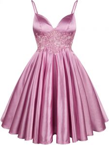 Top Selling Lilac A-line Lace Quinceanera Court of Honor Dress Lace Up Elastic Woven Satin Sleeveless Knee Length