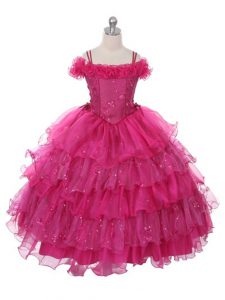 Organza Sleeveless Floor Length Little Girls Pageant Dress and Ruffles and Ruffled Layers