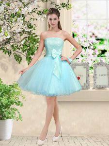 Free and Easy Aqua Blue Lace Up Off The Shoulder Lace and Belt Quinceanera Dama Dress Organza Sleeveless