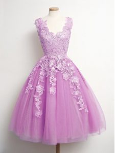 V-neck Sleeveless Lace Up Damas Dress Lilac Tulle