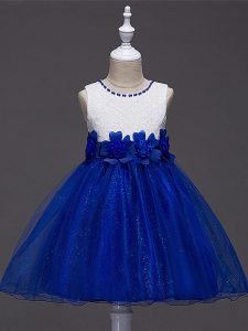 Pretty Royal Blue Sleeveless Tulle Zipper Little Girls Pageant Gowns for Wedding Party