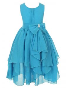 Wonderful Aqua Blue Sleeveless Asymmetrical Ruffles and Bowknot Zipper Child Pageant Dress