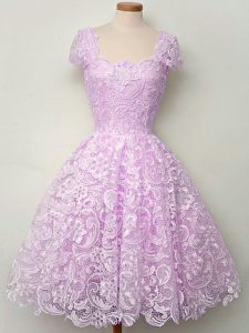 Lilac Sleeveless Lace Floor Length Quinceanera Dama Dress