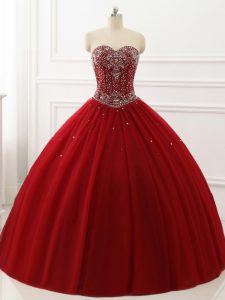 Wine Red Sweet 16 Dresses Military Ball and Sweet 16 and Quinceanera with Beading Sweetheart Sleeveless Lace Up