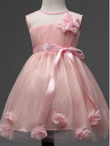 Knee Length Pink Kids Formal Wear Scoop Sleeveless Zipper