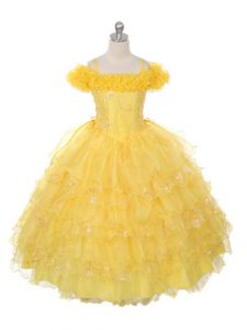 Yellow Lace Up Off The Shoulder Ruffles and Ruffled Layers High School Pageant Dress Organza Sleeveless