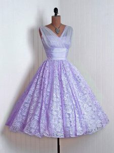 Sleeveless Mini Length Lace Lace Up Quinceanera Court Dresses with Lavender