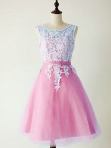 Beautiful A-line Quinceanera Court of Honor Dress Lilac Scoop Tulle Sleeveless Knee Length Lace Up