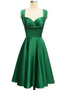 Ruching Quinceanera Dama Dress Green Lace Up Sleeveless Knee Length