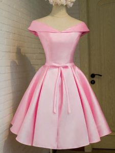 Pink Cap Sleeves Belt Knee Length Court Dresses for Sweet 16