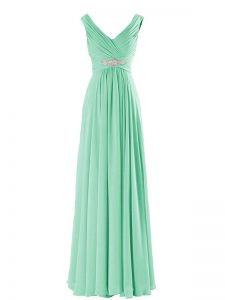 Adorable Apple Green Sleeveless Beading Floor Length Dama Dress for Quinceanera